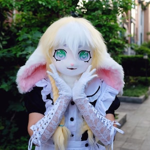Máscara de disfraz de piel/Máscara de disfraz de piel/Máscara de conejo de piel/Máscara de cosplay/Máscara de animal peludo adorable/Disfraz de Halloween/Regalo de cumpleaños/Máscara de Kig Kemono