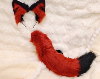 Realistic Fox Ears and Furry Tail Set,Faux fur Fox Ears Headband,Fluffy Fox Ears Set,Red Fox Ears Headband