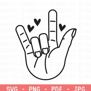 Ti amo segno della mano Svg, ASL, lingua dei segni Svg. File di taglio vettoriale Cricut, Sagoma, Adesivo, Decalcomania, Vinile, Stencil, Pin, Pdf Png Dxf Eps