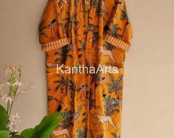 Forest Animal Print Velvet Kimono Robe: Boho Japanese Style Robe