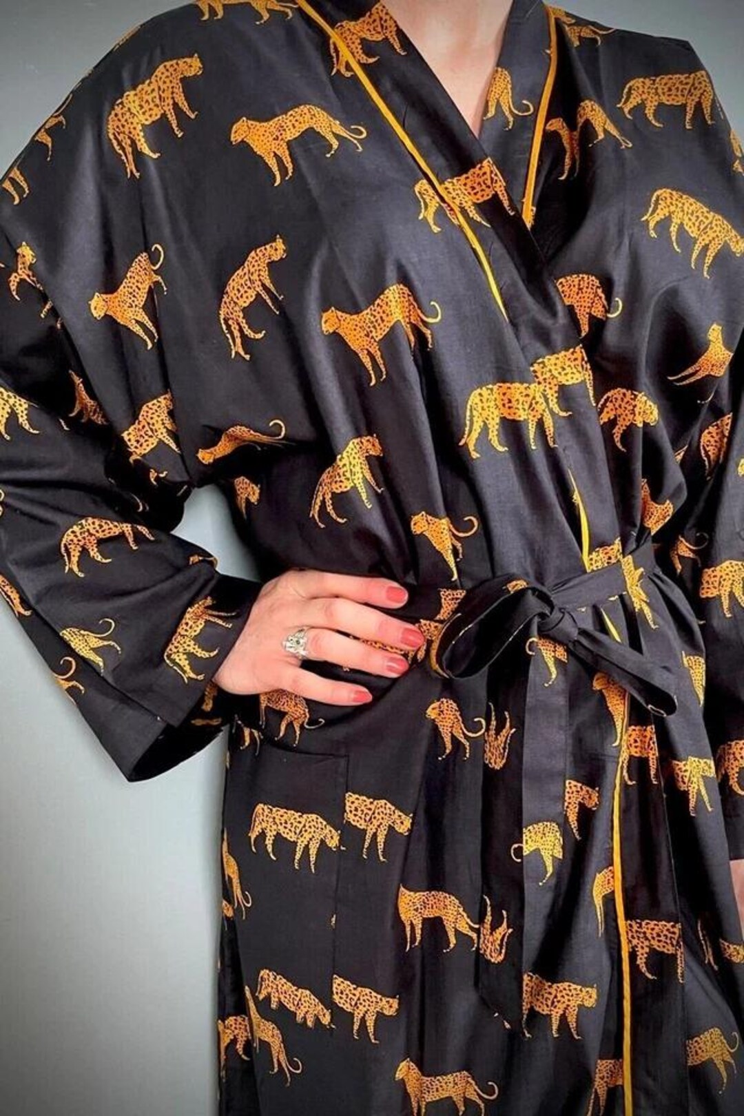 Tiger Print Cotton Kimono Robe: Boho Beach Cover-up - Etsy