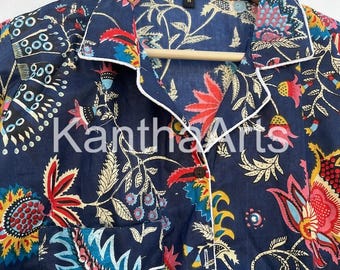 Handmade Cotton Pajama Set: Block Print Boho Loungewear with Pouch