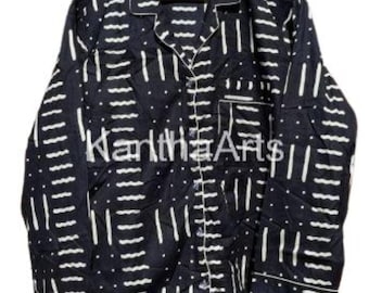 Handmade Cotton Pajama Set: Block Print Boho Loungewear with Pouch