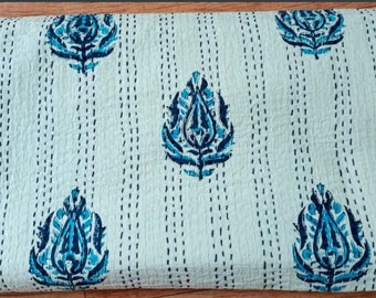 Indian Hand Block Kantha Quilt Queen Kantha Throw Singe Size Bedspread Cotton Kantha Bed Cover Handmade Quilt Queen Size Quilts Decorate Art