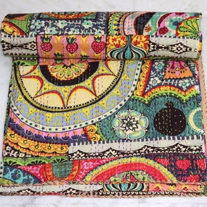 Patchwork Kantha Quilt: Handmade Indian Cotton Bedspread Throw