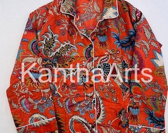 Pijama de algodón con estampado floral indio