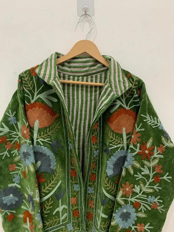 Hand Embroidered Velvet Suzani Jacket: Boho Bridal Robe