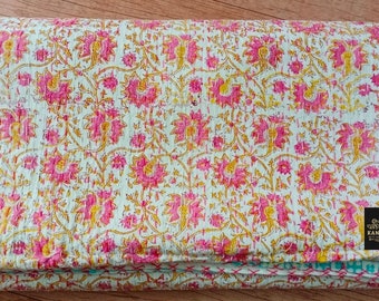 Beautiful Hand Block Indian Kantha Quilt Handmade Kantha Bedcover Bedspread Throw Cotton Blanket Gudari Kantha Twin/Queen /Size Indian Quilt