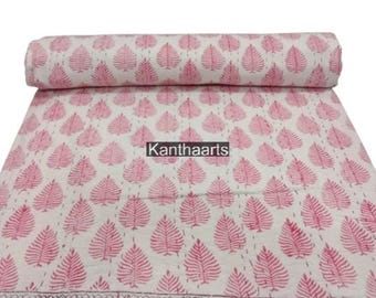 Handmade Kantha Quilt: Reversible Indian Cotton Throw, Bohemian Bedding