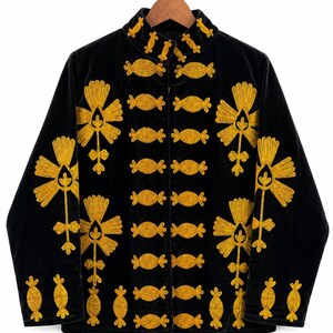 Indian Hand Block Velvet Suzani Jacket: Embroidered Floral Boho Short Coat