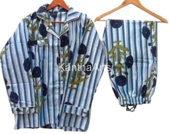 Hand Block Print Cotton Pajama Set: Ultra-Soft Cotton Indian Night Dress Sleepwear