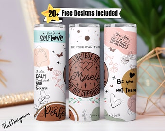 Boho Aesthetic Affirmations Motivational Tumbler Wrap Png, Flower Girl Badass Affirmation Tumbler, Positive Quotes Mental Health Cup Png