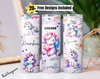 Cute Unicorn Affirmations Tumbler Cup Wrap Png, Colorful Unicorn Rainbow Tumbler SUblimination Design,Funny Cute Kids Tumbler Design Png