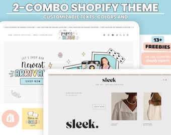 Combo White Shopify Theme Template,Sleek Shopify Boutique theme with canva banners,Neutral Website,Shopify Banner Template & Shopify Planner