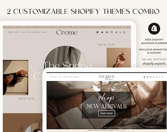Combo Creme Shopify Theme Template,Luxe-eory Shopify Boutique with canva banners, Neutral Website, Shopify Banner Template w Shopify Planner