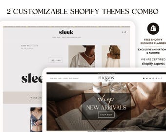 Combo Sleek Shopify Theme Template,Luxe-eory Shopify Boutique with canva banners, Neutral Website, Shopify Banner Template w Shopify Planner