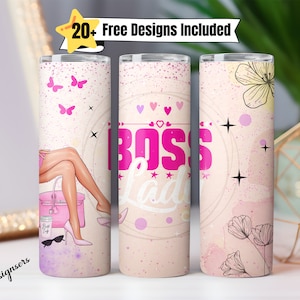 Ästhetischer Boss Lady Tumbler Sublimationsdesign Png, Schwarzes Mädchen Boss Lady Tumbler, Schmetterling Tumbler Png, Boss Sublimationsdesign, Blumenmädchen