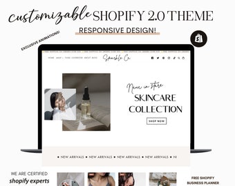 Easy Shopify Theme Template, Minimal Website Shopify Design Boutique, Neutral Website, Shopify Banner Template with Free Shopify Planner