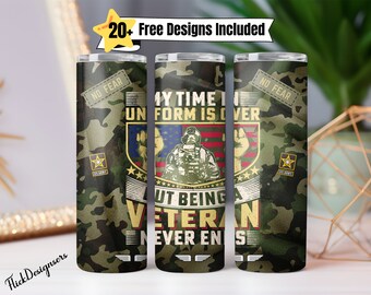 Army Veteran Sublimination Tumbler Wrap Design Png, Patriotic Memorial Day Tumbler Png, Camo military retirement tumbler design, Army Police