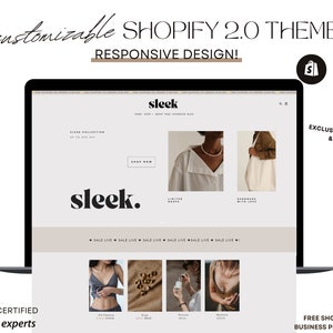 Sleek Easy Shopify Theme Template, Minimal Website Shopify Design Boutique, Neutral Website, Shopify Banner Template, Ecommerce Website