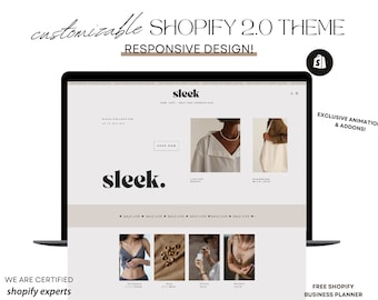 Sleek Easy Shopify Theme Template, Minimal Website Shopify Design Boutique, Neutral Website, Shopify Banner Template, Ecommerce Website