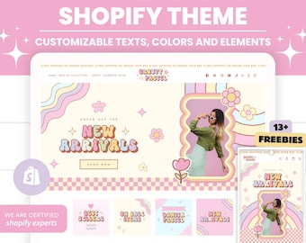 Groovy Shopify Theme Template,pink Shopify Boutique theme with canva banners,Neutral Website,Shopify Banner Template with Shopify Planner