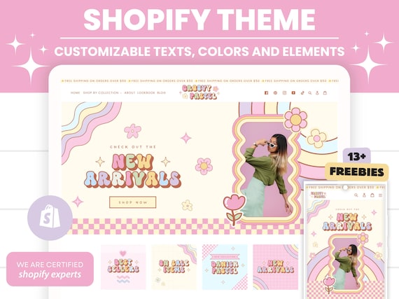 Shopify Theme Template,Groovy pink Shopify Boutique theme with canva banners,Neutral Website,Shopify Banner Template with Shopify Planner