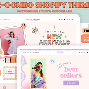 Combo Shopify Theme Template,Pastel Chic Shopify Boutique theme with canva banners,Neutral Website,Shopify Banner Template & Shopify Planner