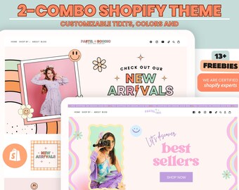 Combo Shopify Theme Template,Pastel Chic Shopify Boutique theme with canva banners,Neutral Website,Shopify Banner Template & Shopify Planner