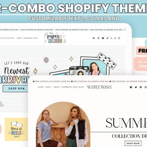 Combo White Shopify Theme Template, Aesthetic Boutique theme with canva banners,Neutral Website,Shopify Banner Template & Shopify Planner
