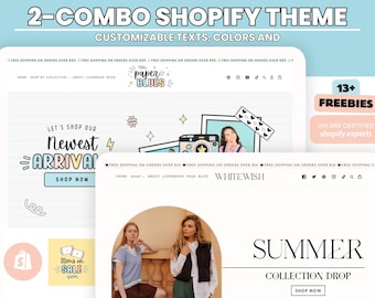 Combo White Shopify Theme Template, Aesthetic Boutique theme with canva banners,Neutral Website,Shopify Banner Template & Shopify Planner