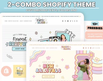 Combo White Shopify Theme Template,pink Shopify Boutique theme with canva banners,Neutral Website,Shopify Banner Template & Shopify Planner