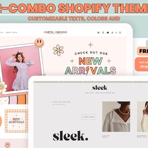 Combo Shopify Theme Template, Sleek Shopify Boutique theme with canva banners,Neutral Website,Shopify Banner Template & Shopify Planner
