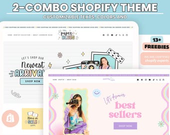 Combo White Shopify Theme Template,Pink Shopify Boutique theme with canva banners,Neutral Website,Shopify Banner Template & Shopify Planner