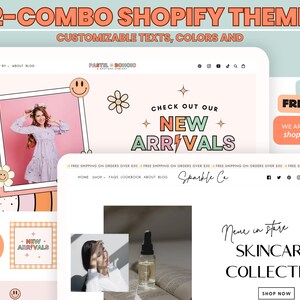 Combo Shopify Theme Template, Sparkle Shopify Boutique theme with canva banners,Neutral Website,Shopify Banner Template & Shopify Planner