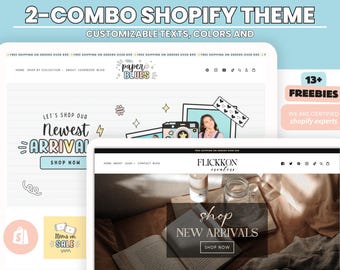 Combo White Shopify Theme Template,Luxe Shopify Boutique theme with canva banners,Neutral Website,Shopify Banner Template & Shopify Planner