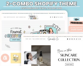 Combo White Shopify Theme Template,MinimalShopify Boutique theme with canva banners,Neutral Website,ShopifyBanner Template & Shopify Planner