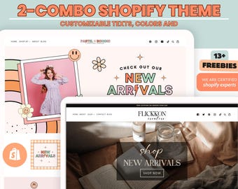 Combo Pink Shopify Theme Template,Groovy Shopify Boutique theme with canva banners,Neutral Website,Shopify Banner Template & Shopify Planner