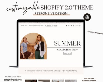 Aesthetic White Shopify Theme Template, Minimal Website Shopify Design Boutique, Neutral Website, Shopify Banner Template / Shopify Planner