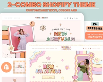 Combo Shopify Theme Template,Groovy pink Shopify Boutique theme with canva banners,Neutral Website,Shopify Banner Template & Shopify Planner