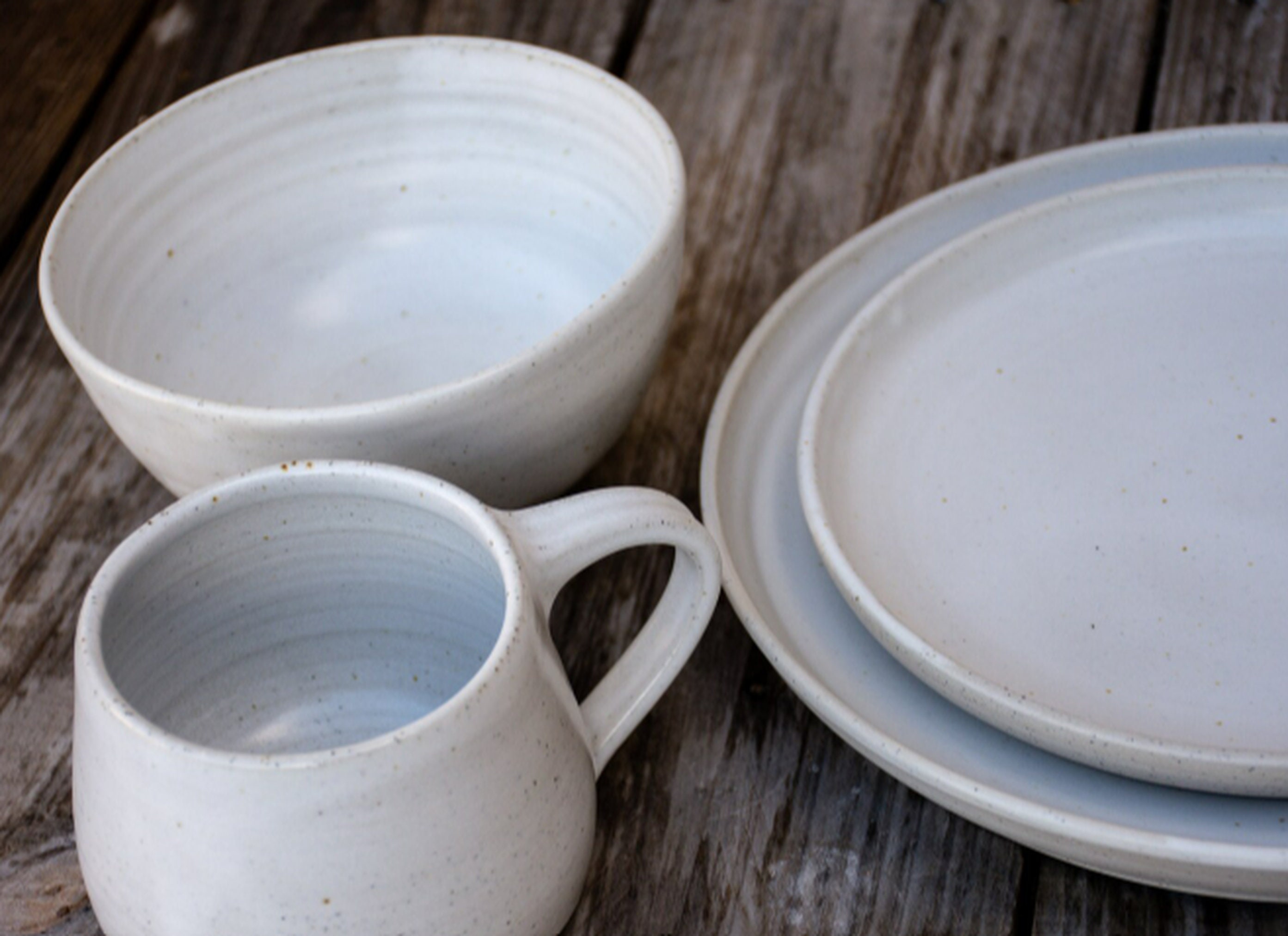 White Farmhouse Dinnerware Set Pottery Plates Ceramic Etsy