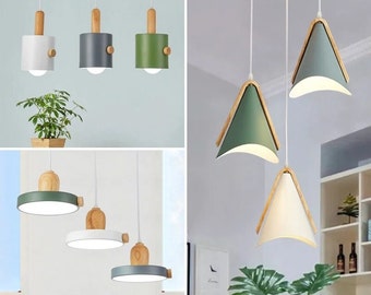 Lustre en bois minimaliste moderne. Petite lampe moderne suspendue de cuisine, chambre à coucher, salon, décorateur