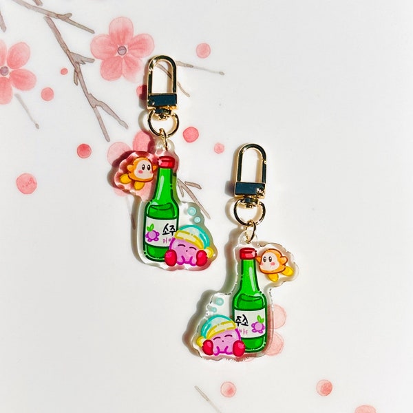 Soju and Boba Lover Adorable Keychain Charms | Epoxy Acrylic Resin of Piplup and Kirby and Waddle Dee (one-sided and double-sided)
