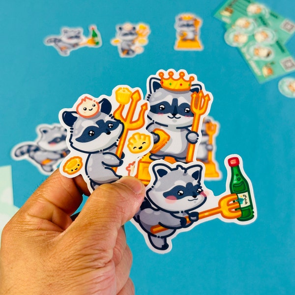 CUTE RACCOON Vinyl Stickers | Based on UC San Diego Triton Trident Carrying Bandits | Gym Accessory, Waterproof for Water Bottles, Laptops