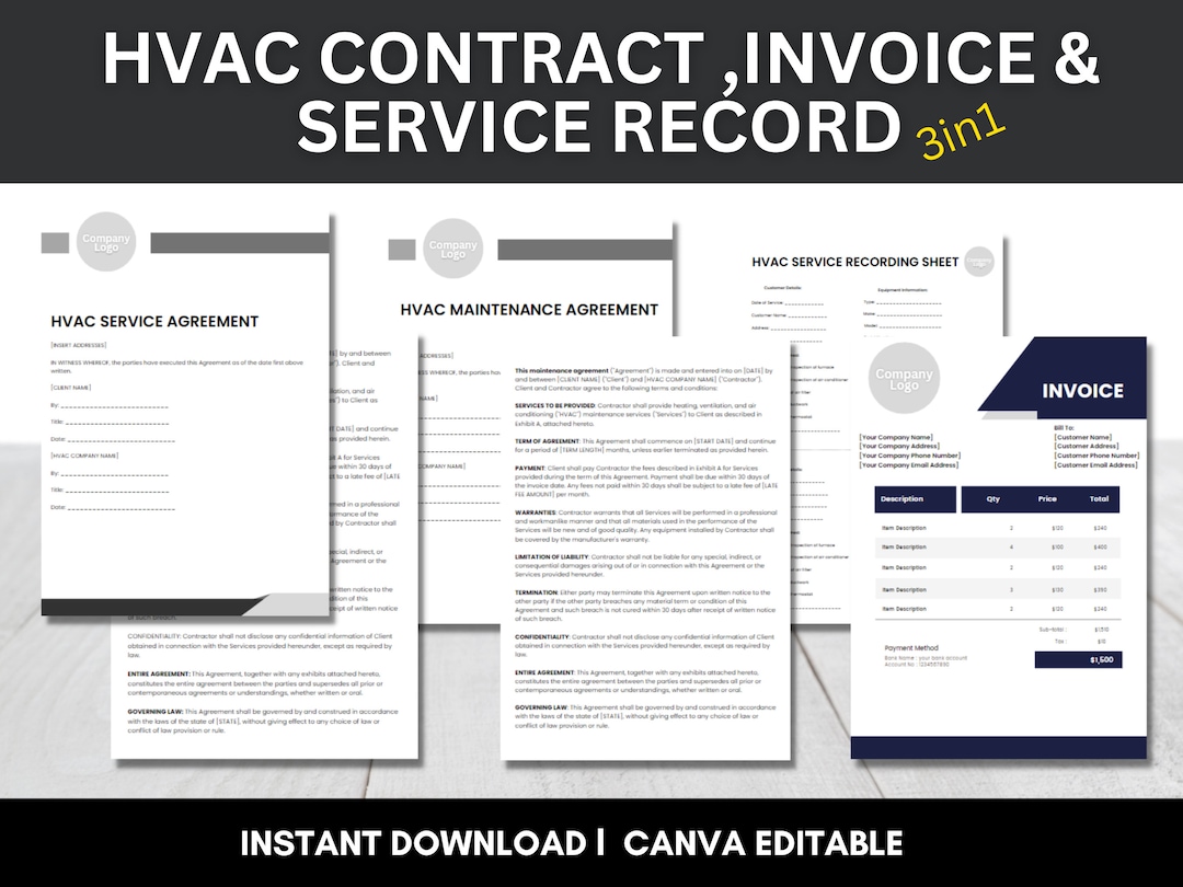 3 in 1 Hvac Contract ,hvac Maintenance Contract,hvac Templates, Canva