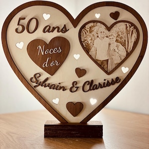 Wooden heart, photo engraving, wedding anniversary, personalization photo engraving, golden wedding anniversary, wedding anniversary gift