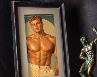 Vintage Retro Athletic Man Printable Wall Art | Mid-Century Beefcake Poster