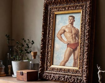 Vintage Physique Art Print, Retro Male Figure, Classic Athletic Poster