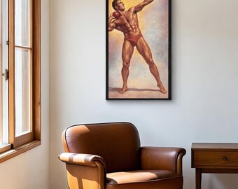 Vintage Athletic Male Figure Art Print, Classical Bodybuilder Strength Poster