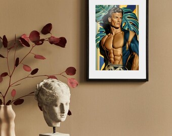 Art Deco Tropical Man Digital Print Wall Art Download Poster